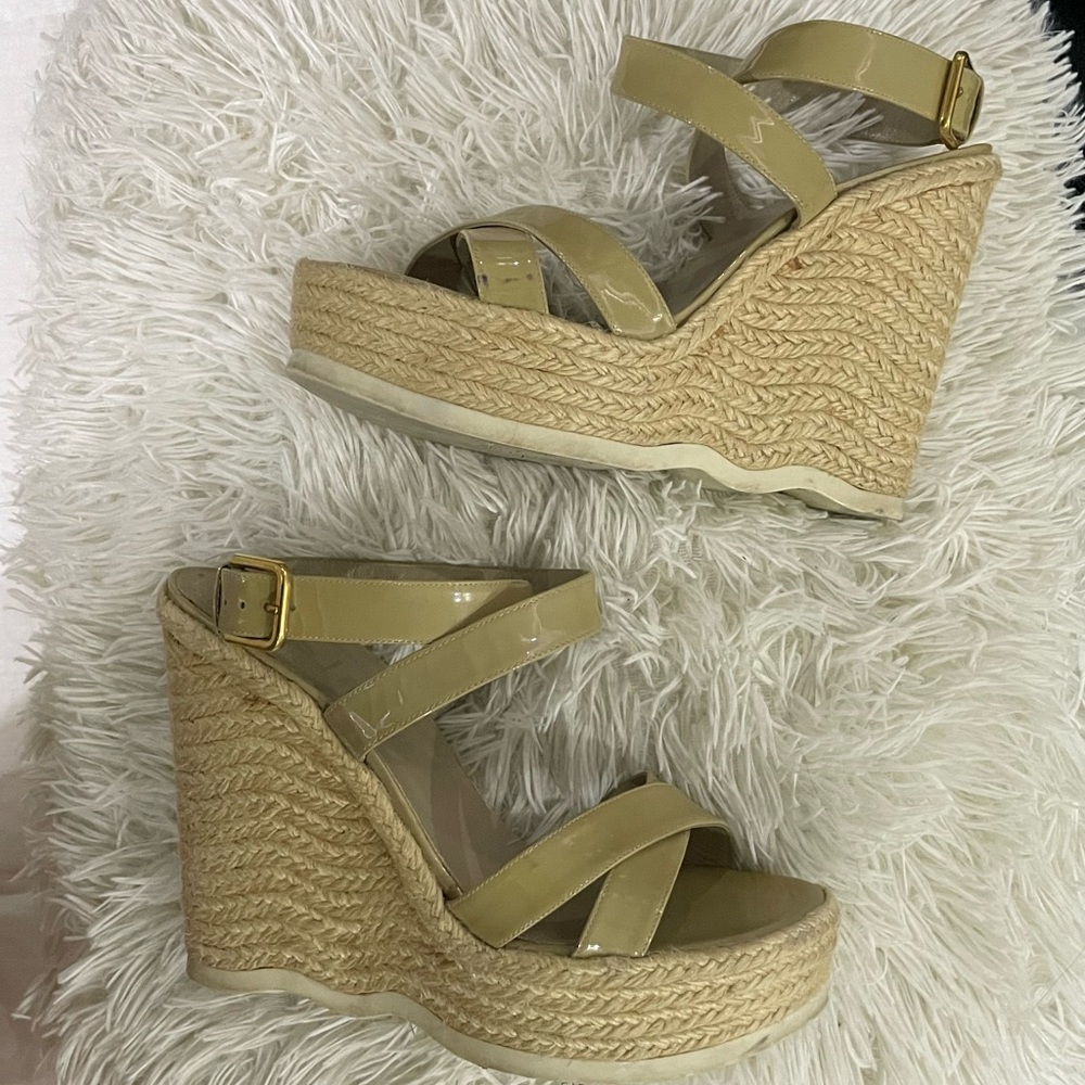 ysl yves saint laurent wedge espadrilles sandal patent leather top size 40